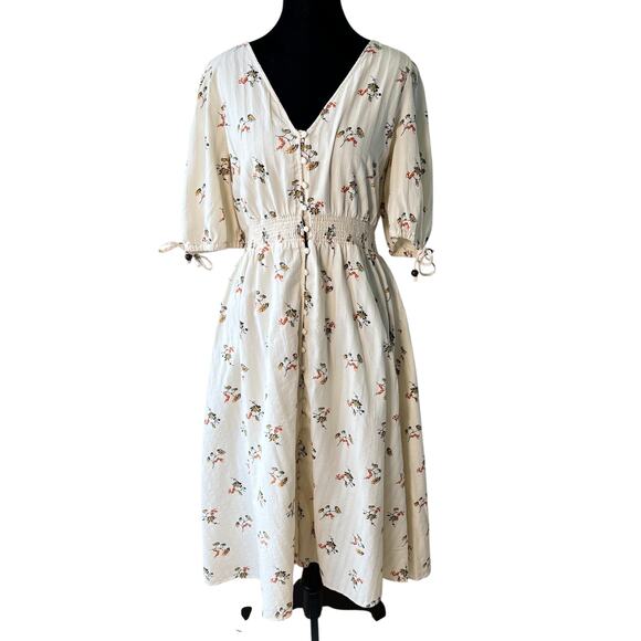 Madewell Dresses & Skirts - MADEWELL Tie-Sleeve Smocked-Waist Button-Front Midi Dress Womens L Cottage